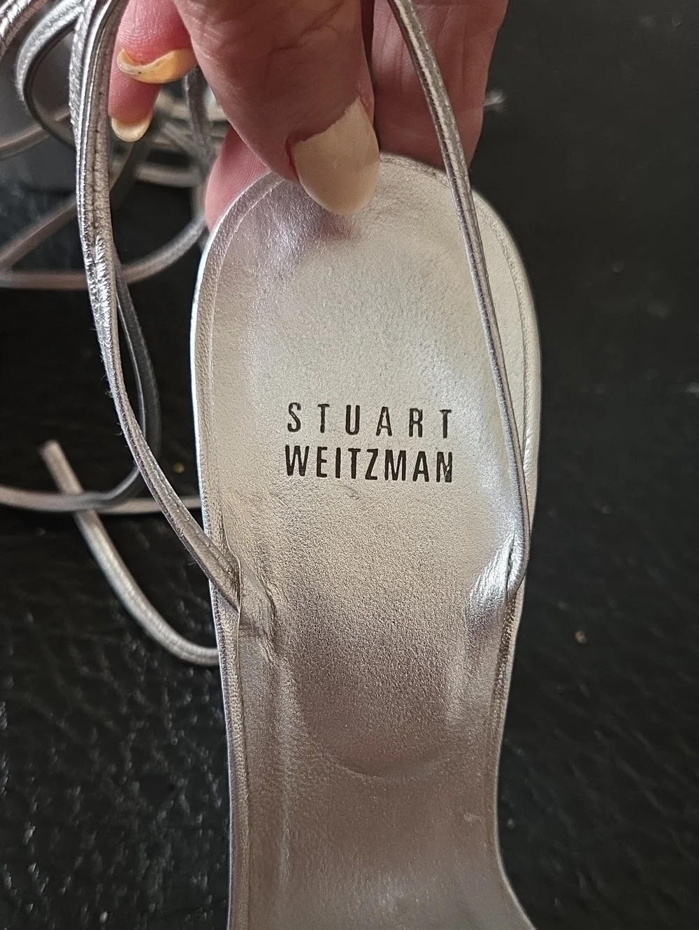 Stuart Weitzman Silver Crystal-Strap Ankle-Tie Heels